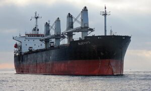 Bulk carrier traversing the Red Sea