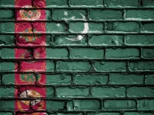 Turkmenistan flag painted onto a print wall